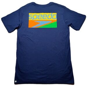 SPEEDO Men Medium Club Blue Double-Sided Graphic Pocket T-Shirt NEW
